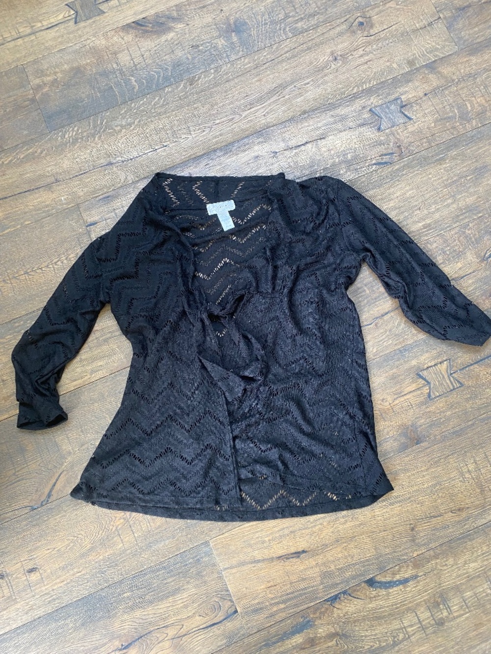 J. Valdi Black Chevron Open Knit Tie-Front Cardigan Cover-Up XL